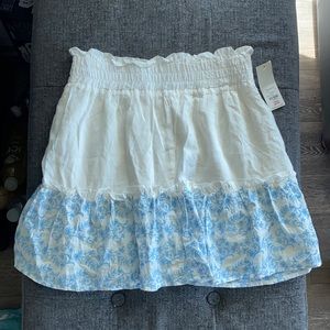 White & Blue Smocked Waist Skirt